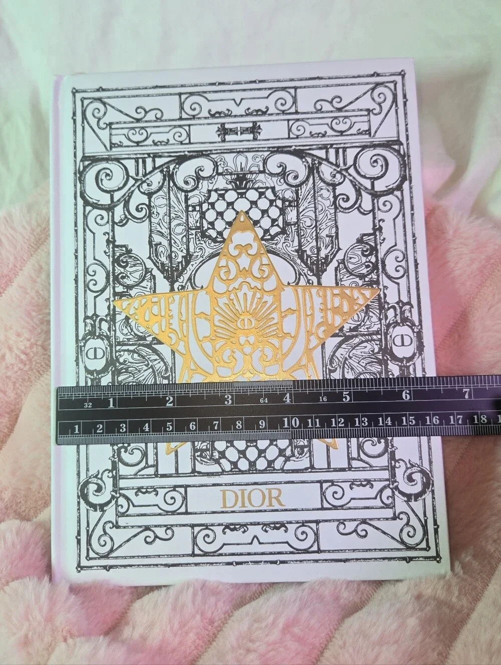 Dior White Hardcover Notebook with Gold Star and Black Filigree